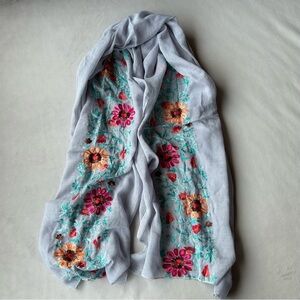 Scarf with Embroidered Flowers ~ Brand New!